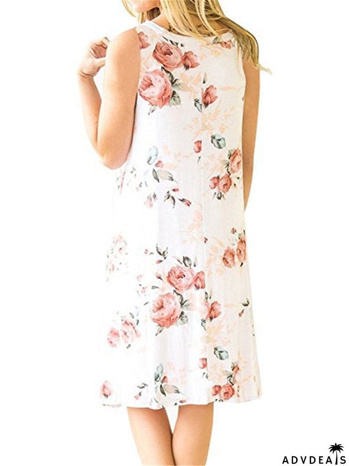Sleeveless Printed Pullover Round Neck Dresses