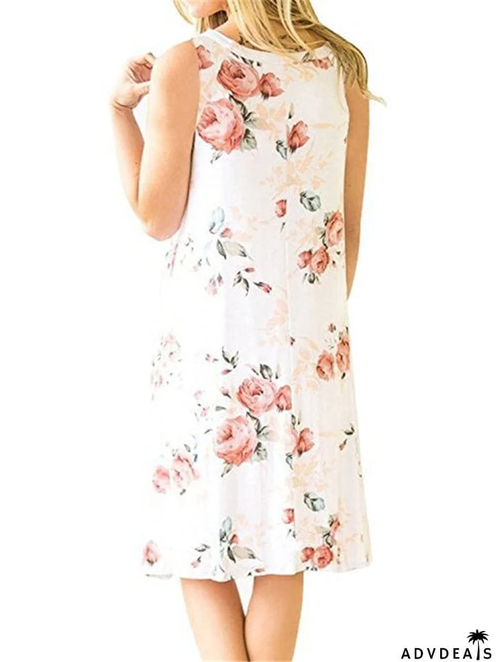 Sleeveless Printed Pullover Round Neck Dresses