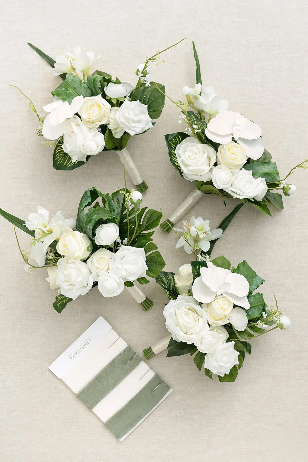 Free-Form Bridesmaid Bouquets in Tropical White