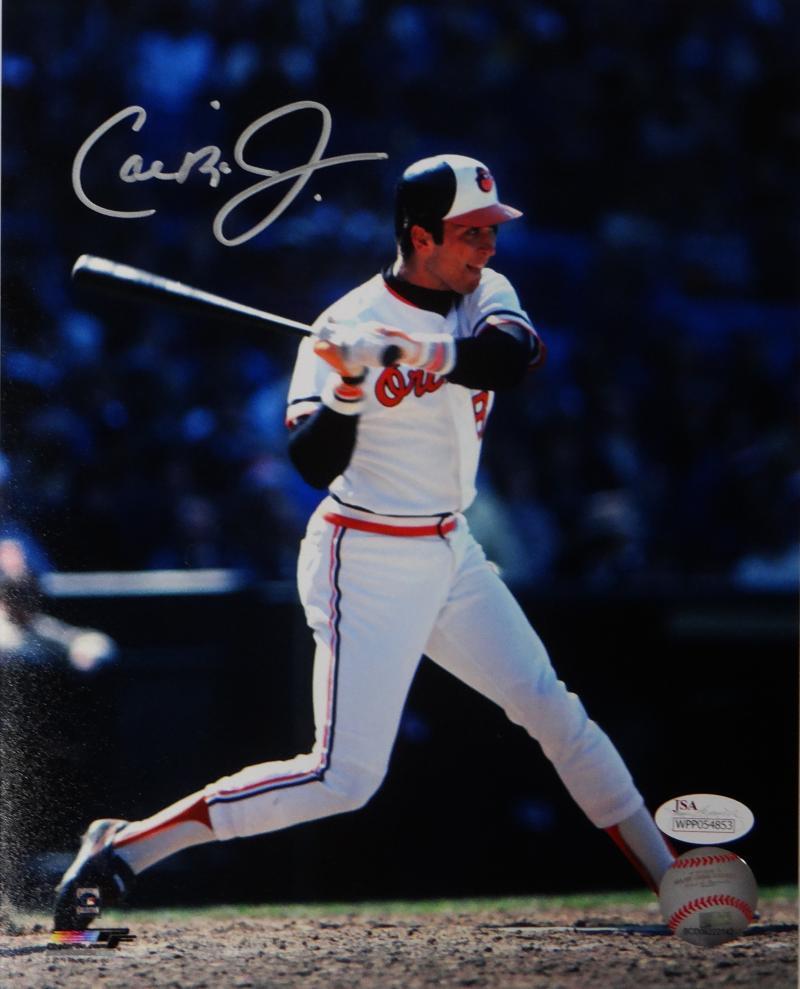 Cal Ripken Jr Autographed Baltimore Orioles 8x10 PF Photo Poster painting Swinging JSA W Auth *S