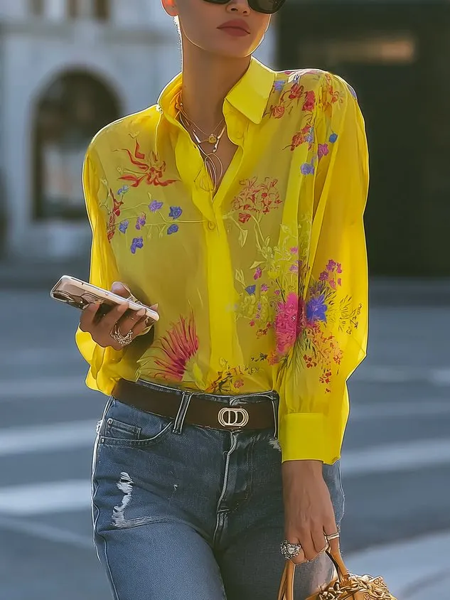 Vacation Floral Printing Shirt Collar Shirt mysite idetrend
