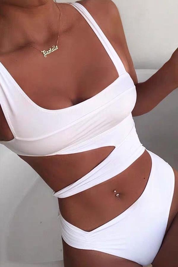 Beach Solid-color Hollow Irregular One-piece Swimsuit-Allyzone-Allyzone
