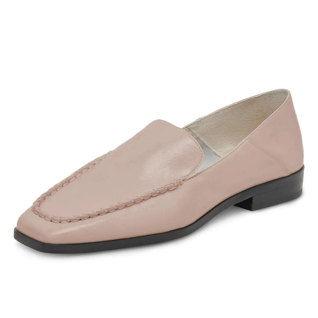 Casual Blush Pink Flat Slip-On Square Toe Loafer Shoes Women