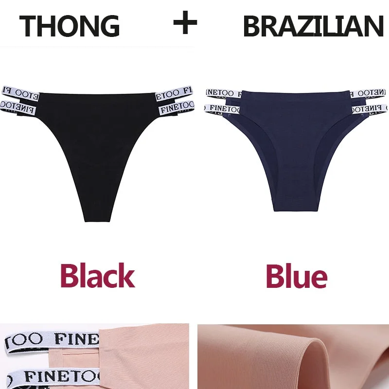 2PCS/Set Seamless Women's Thong Sexy Bikini Underwear G-string Letter Lingerie Femme Low-Rise Panties Ice Silk Women Underpants