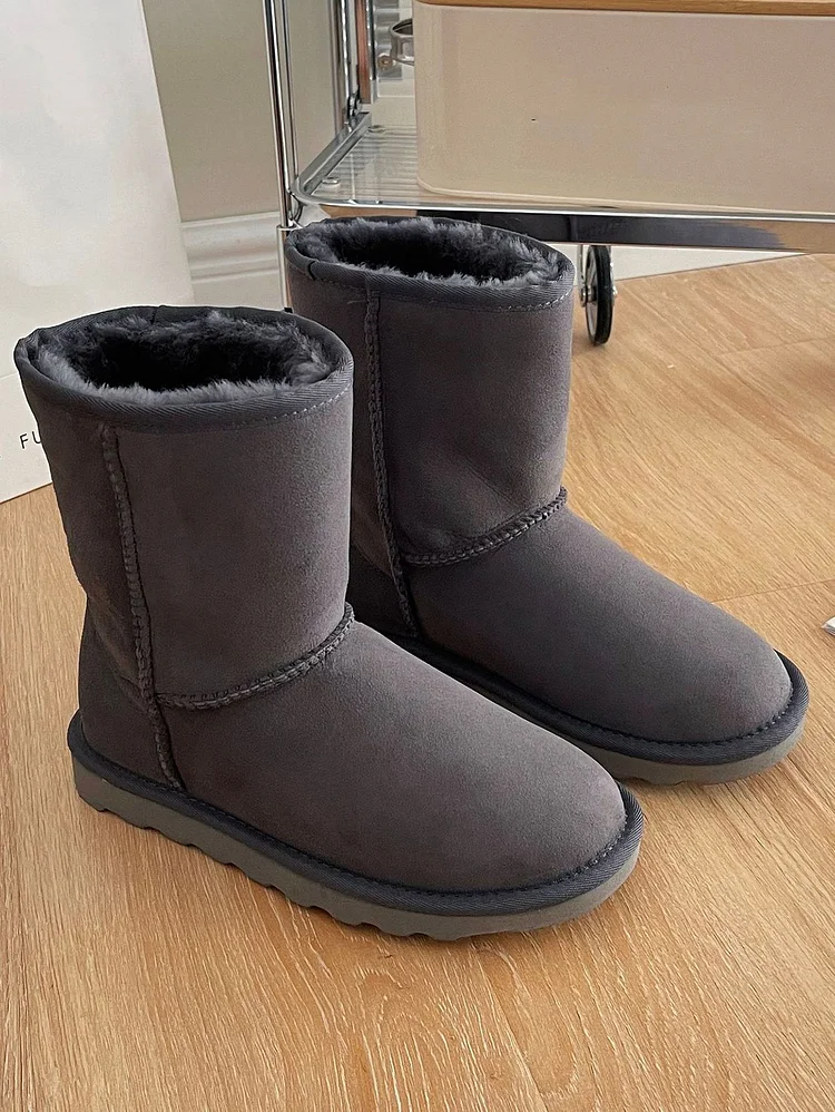 Daily Solid Quilted Sheepskin Fuzzy Thickened Mid Calf Boots