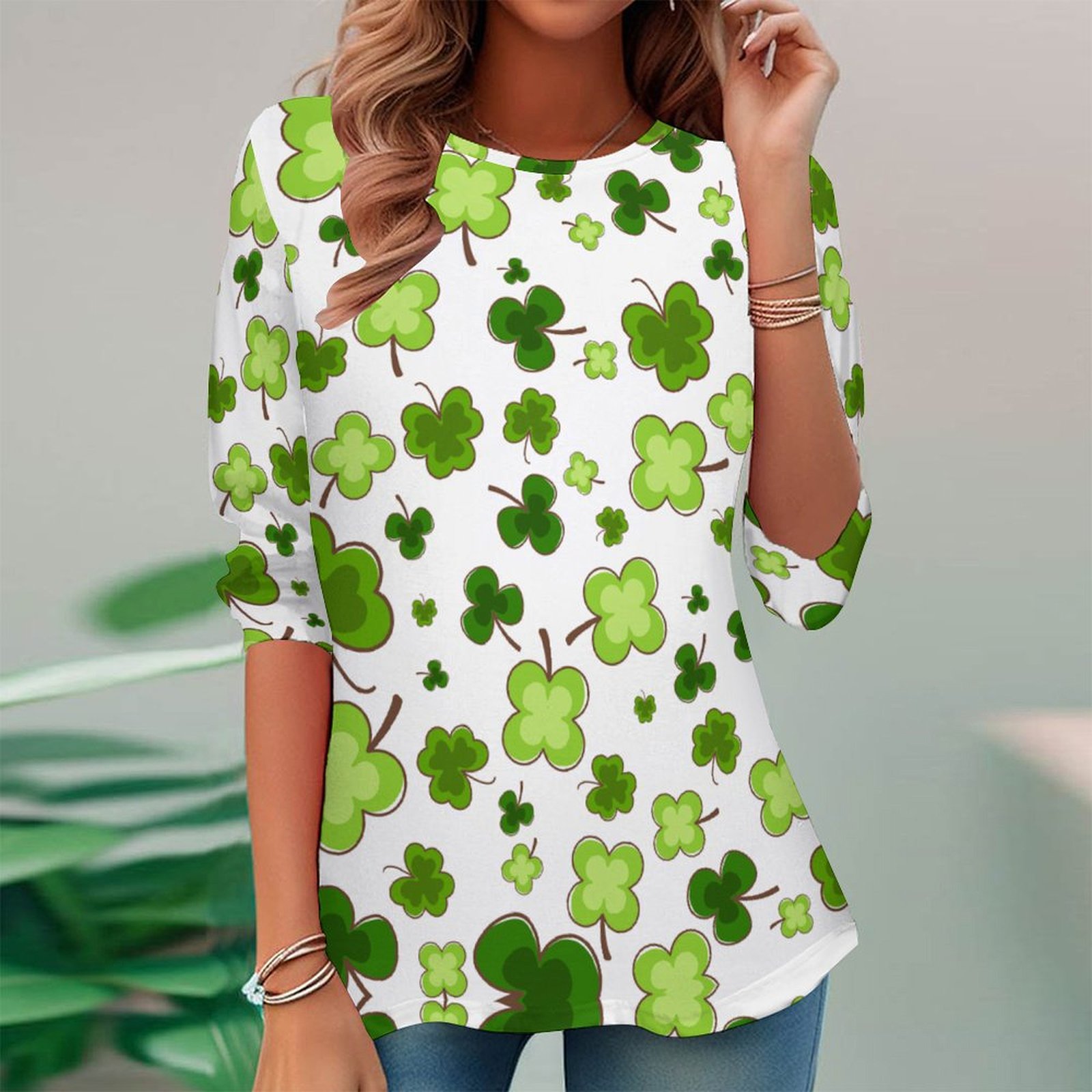 Women Long Sleeve V-neck Graphic Floral Printed Top
