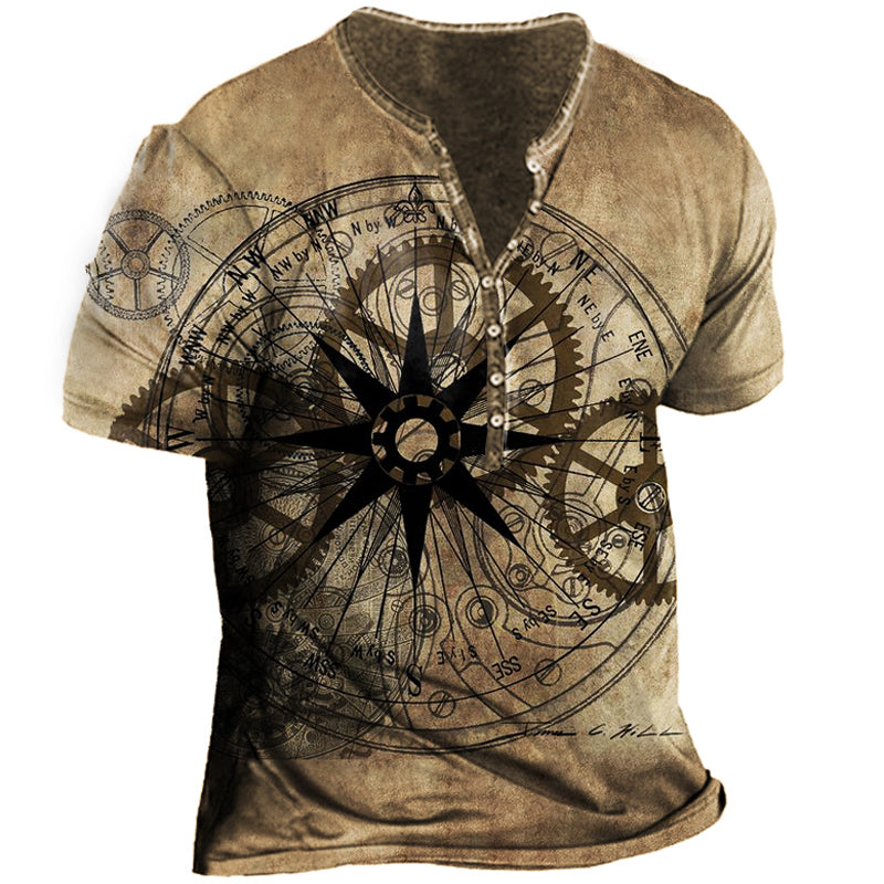 Steampunk Dream Series AutoWheel Men's Vintage Henley Short Sleeve T-Shirt