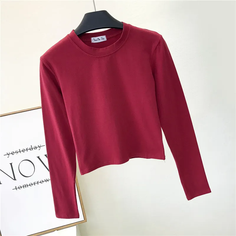 Churchf Churchf High Neck Long Sleeve Crop T-Shirt Korean Version Autumn Dong Tight Leakage Belly Button Bottom Shirt Short High Waist Sports Jacket