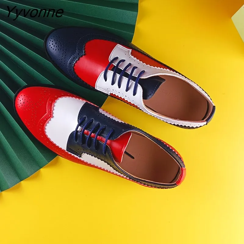 Yyvonne Women's Leather Summer Platform Sneakers Flat Casual Oxford Shoes Loafers Moccasins Spring Vintage for Woman 2023 Trend New