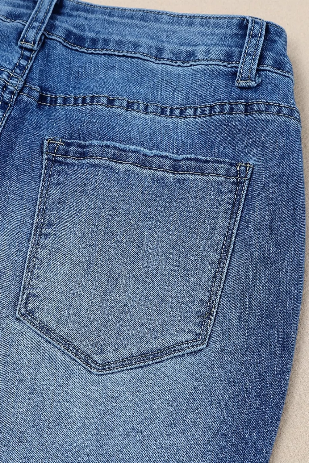 Sky Blue Distressed Raw Hem High Waist Flare Jeans