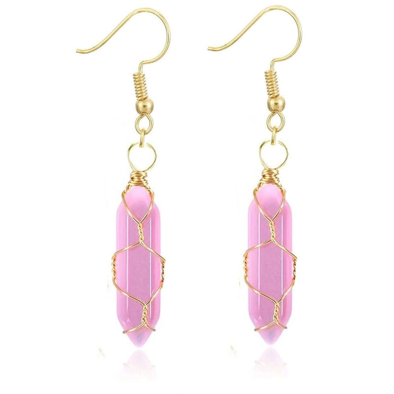 1 Pair Casual Minimalist Geometric Natural Stone Crystal Iron Drop Earrings