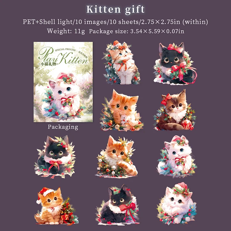 Journalsay 10 Sheets Play Kitten Series Kawaii Flower Cats PET Sticker