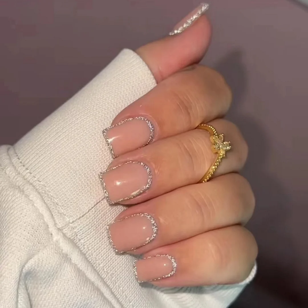 Churchf Nails Square Silver Flash Powder Press On Nails