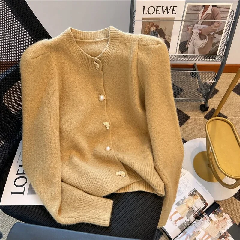 Wongn Autumn Winter Newly Knitting Long Sleeve Sweet V-Neck Cardigans Korean Women's Fashion Solid Color Top Slim Ladies Sweater