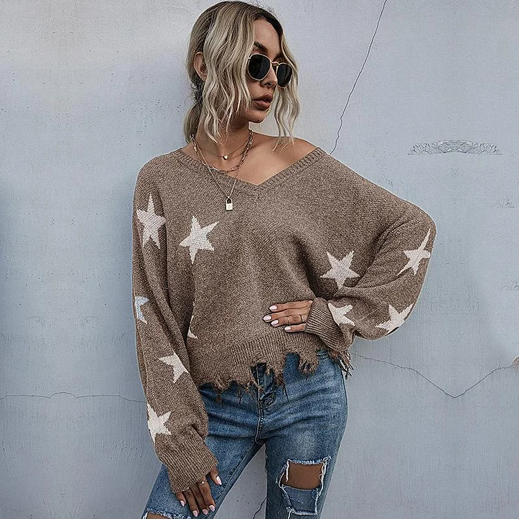 Mayoulove Star tassel knitted sweater-Mayoulove