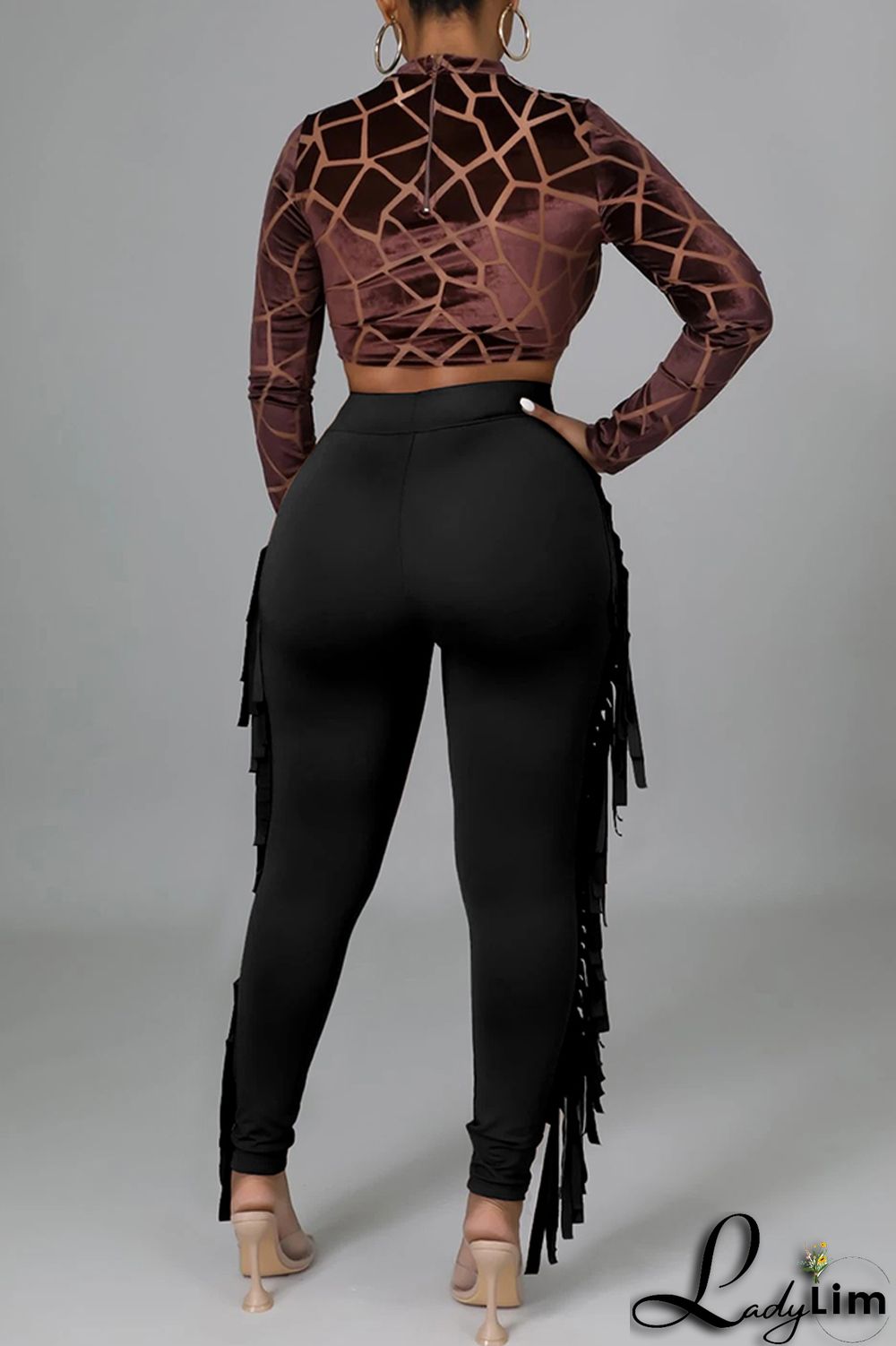 Black Fashion Casual Solid Tassel Regular High Waist Pencil Trousers