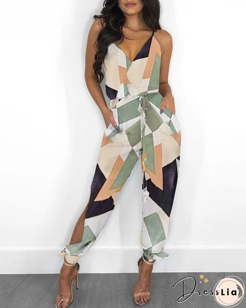 Colorblock Tied Pocket Front Casual Jumpsuit