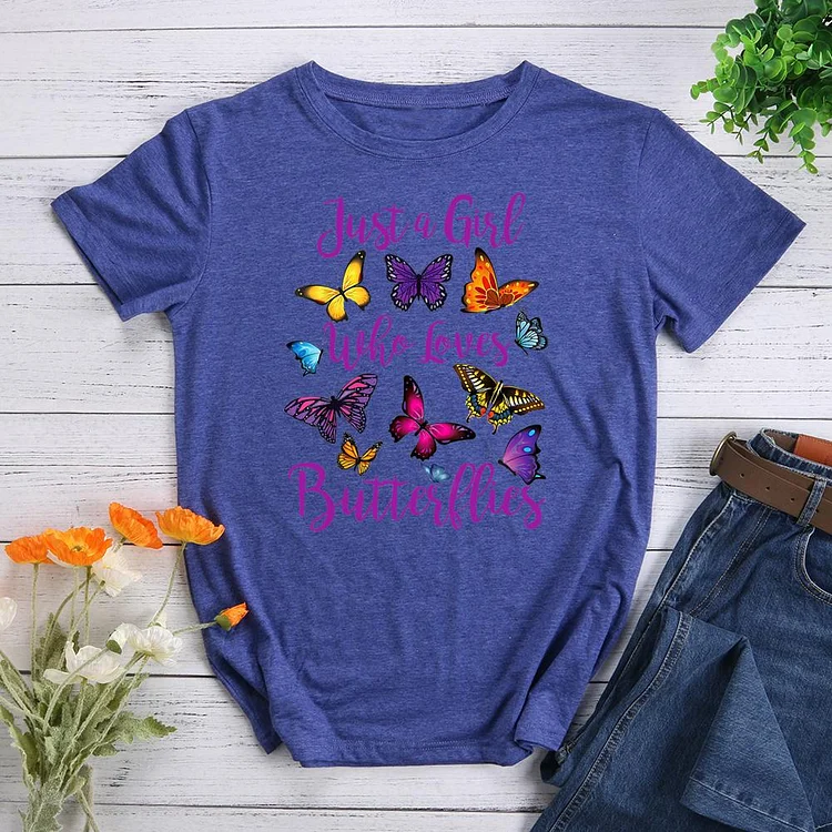 Just A Girl Who Loves Butterflies Round Neck T-shirt-Annaletters