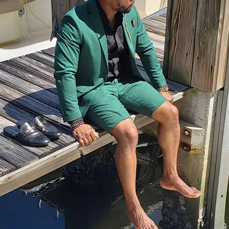 Broswear Fashion Green Blazer And Shorts Two Piece Set