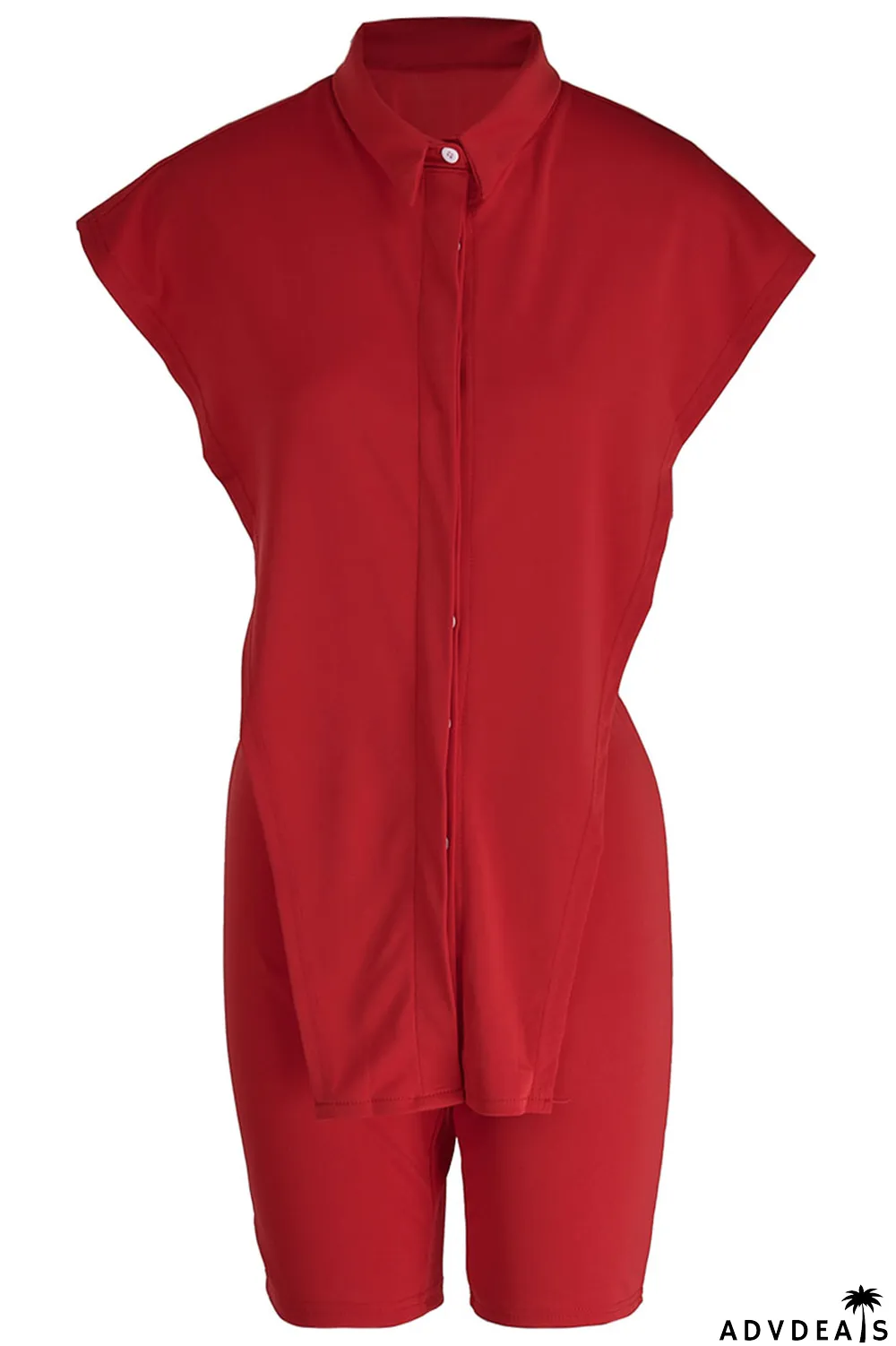 Green Sexy Street Solid Split Joint Buckle Asymmetrical Turndown Collar Sleeveless Two Pieces