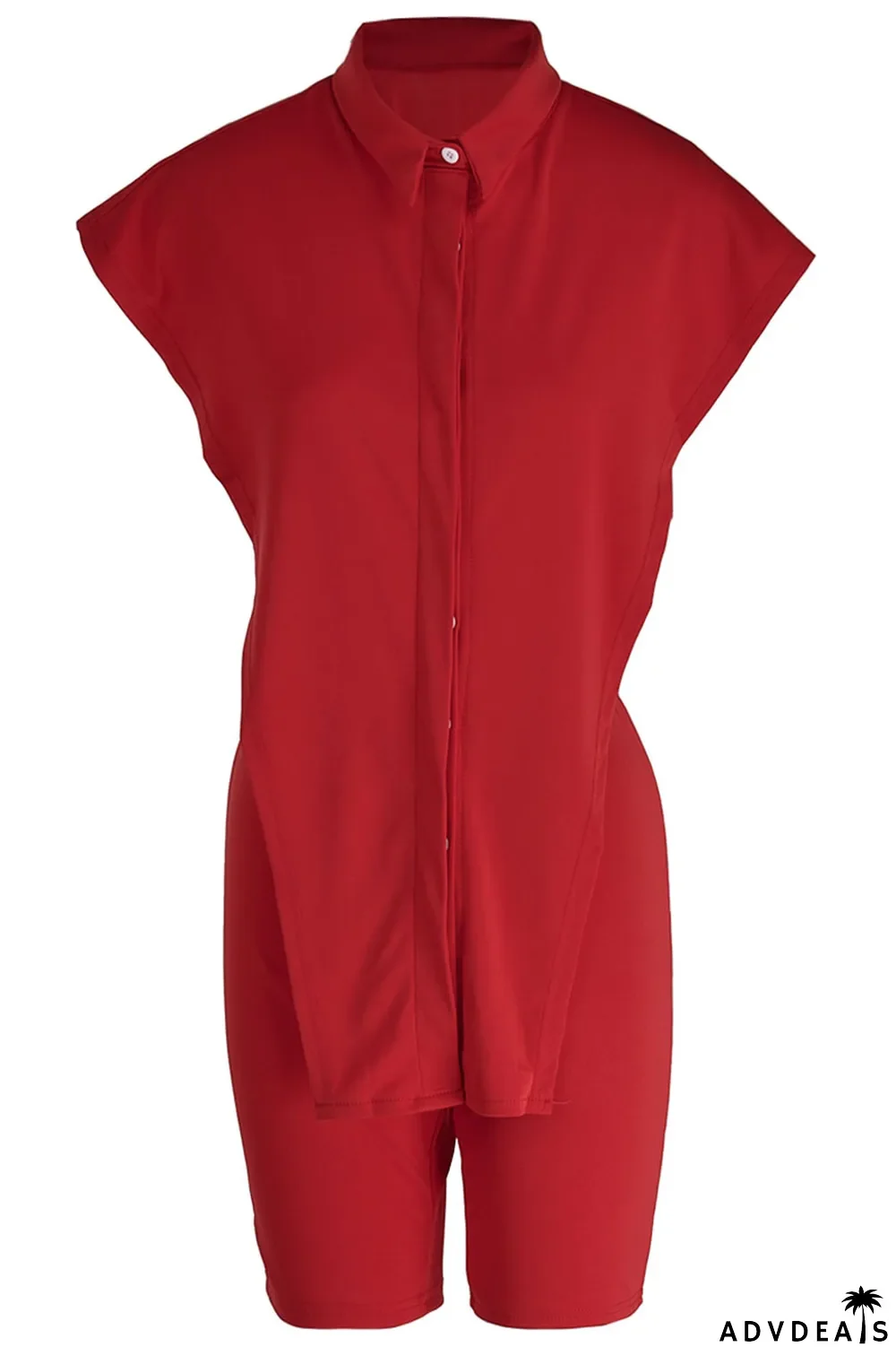 Green Sexy Street Solid Split Joint Buckle Asymmetrical Turndown Collar Sleeveless Two Pieces