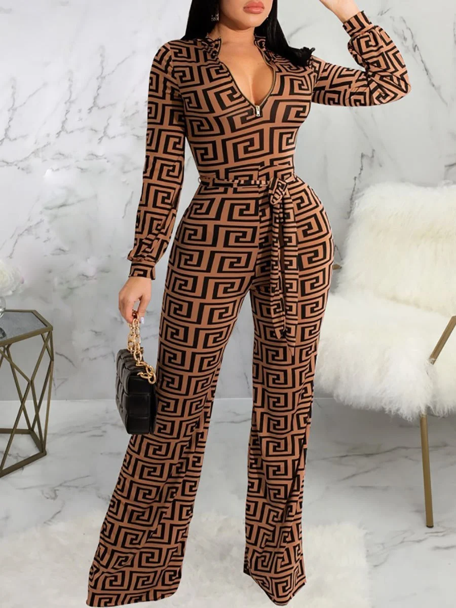 Trendy Printed Long Sleeve Jumpsuit