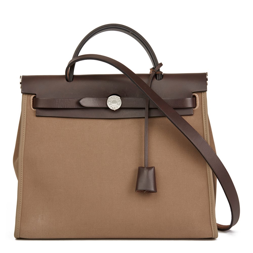 Hermes Ebene Etoupe Canvas and Leather Herbag Zip 39 Bag at 1stDibs