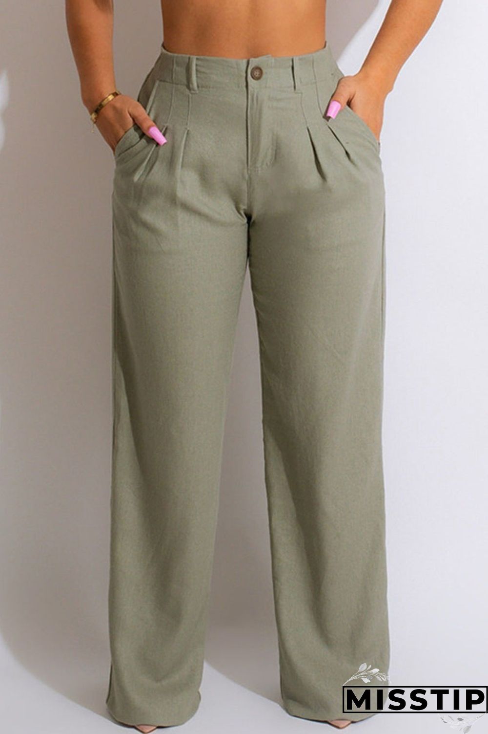 Purple Casual Solid Patchwork High Waist Straight Solid Color Bottoms