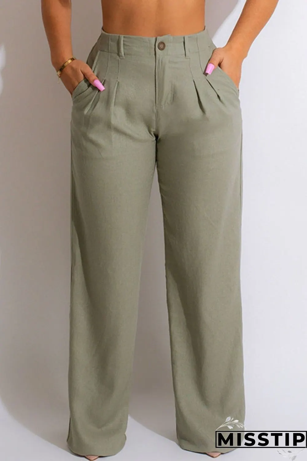 Purple Casual Solid Patchwork High Waist Straight Solid Color Bottoms