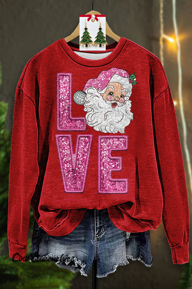 Shiny Love Santa Claus Sequin Print Sweatshirt Red / S