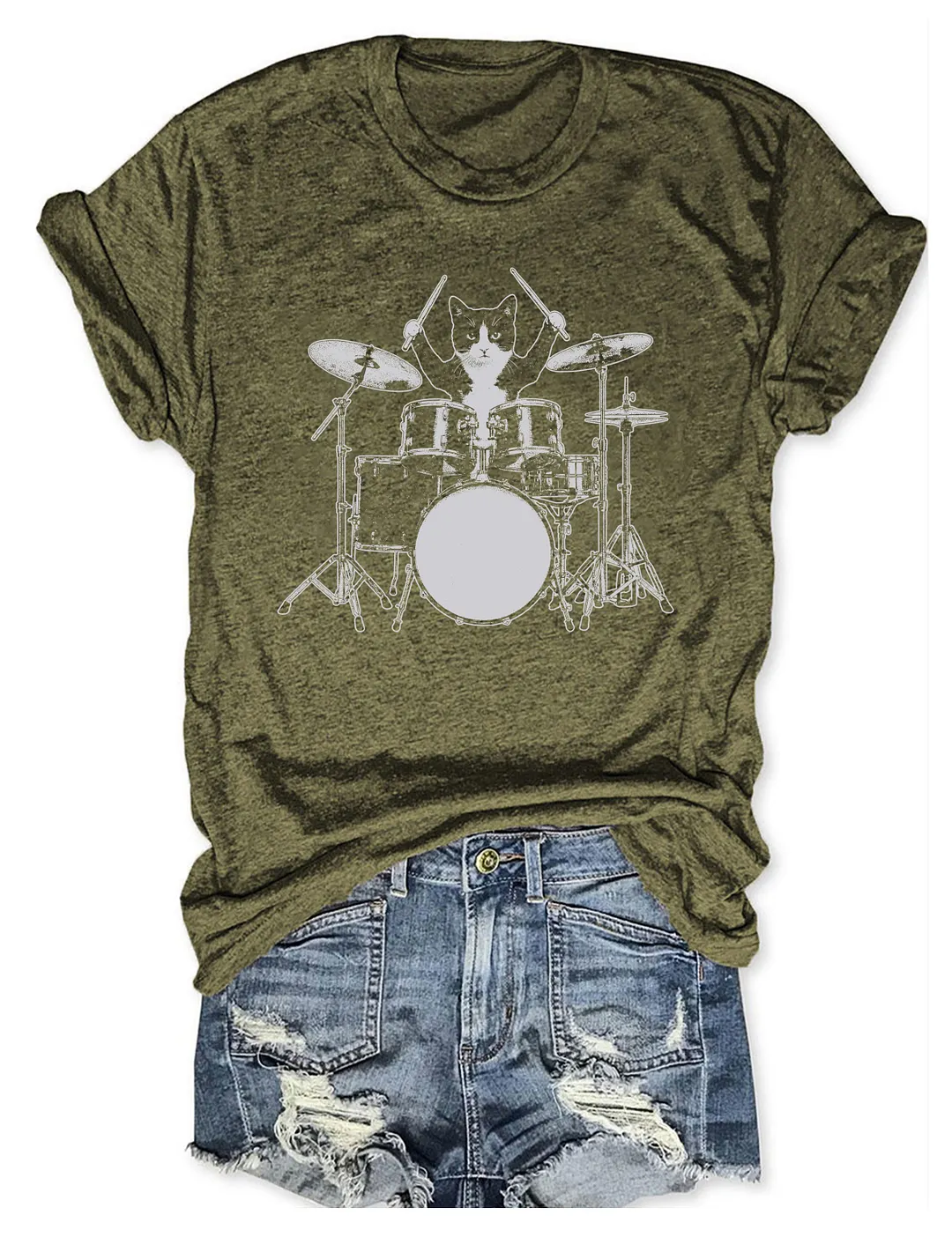 Funny Cat Playing Drums T-shirt