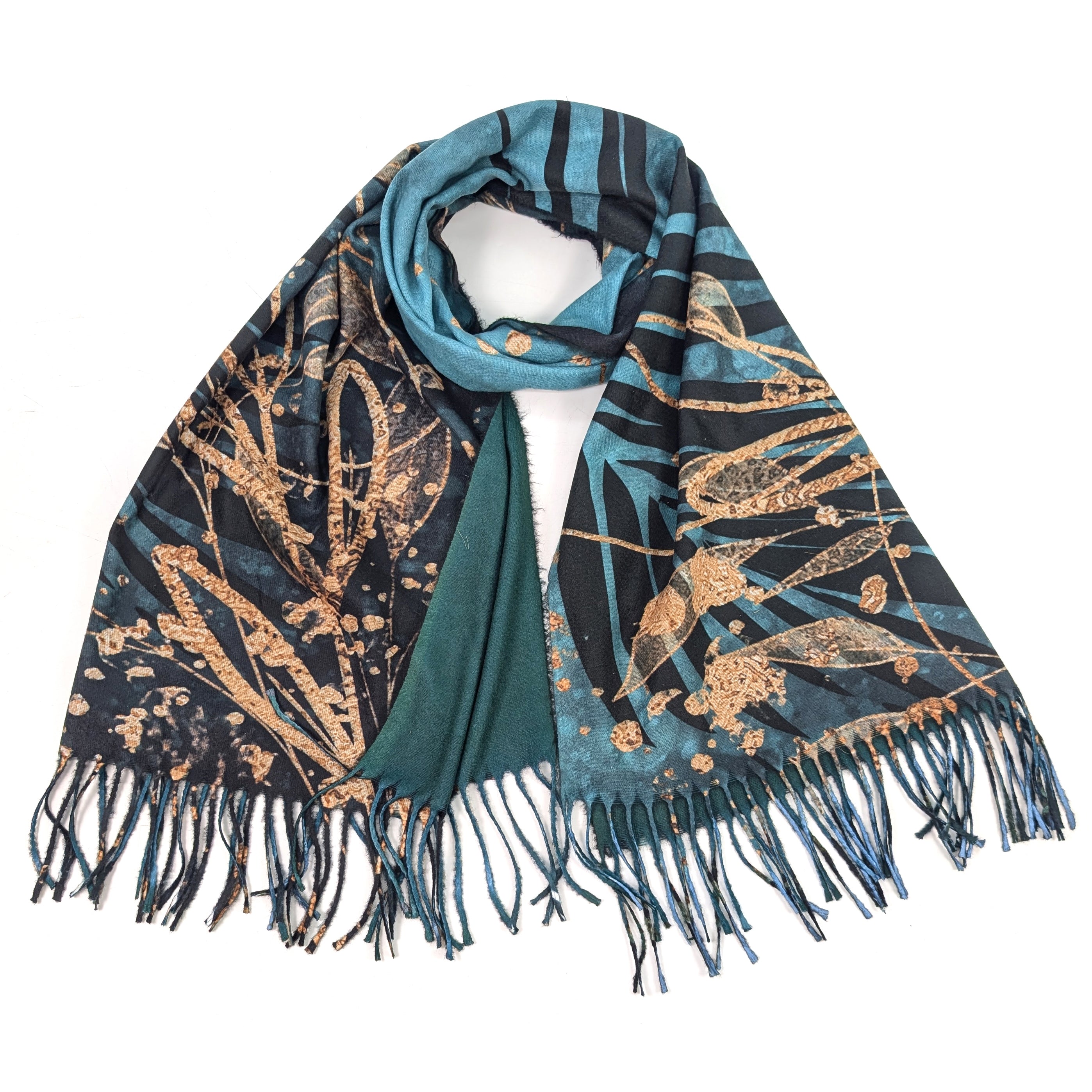 Kursi - Golden Leaf Pashmina Style Scarf (70x180cm) - Teal