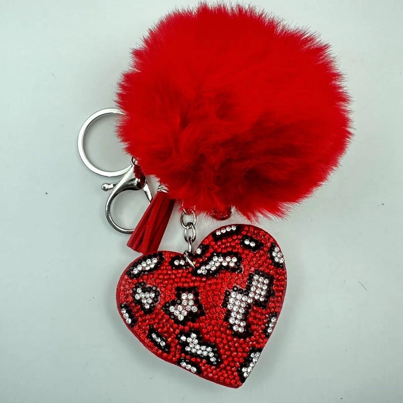6 Pieces Sweet Korean Style Heart Shape Plush Rhinestones Unisex Keychain