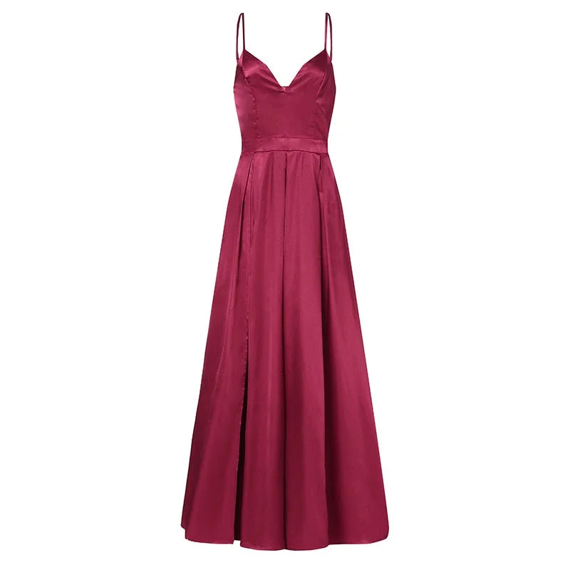 Stylish V Neck High Split Hem Long Sundress ZANZEA Sexy Women Summer Party Dress Casual Slim Solid Stain Vestidos Slip Dresses