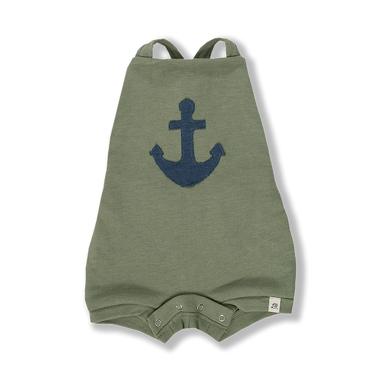 Sea Green Anchor Patch Cross Back Beach Romper