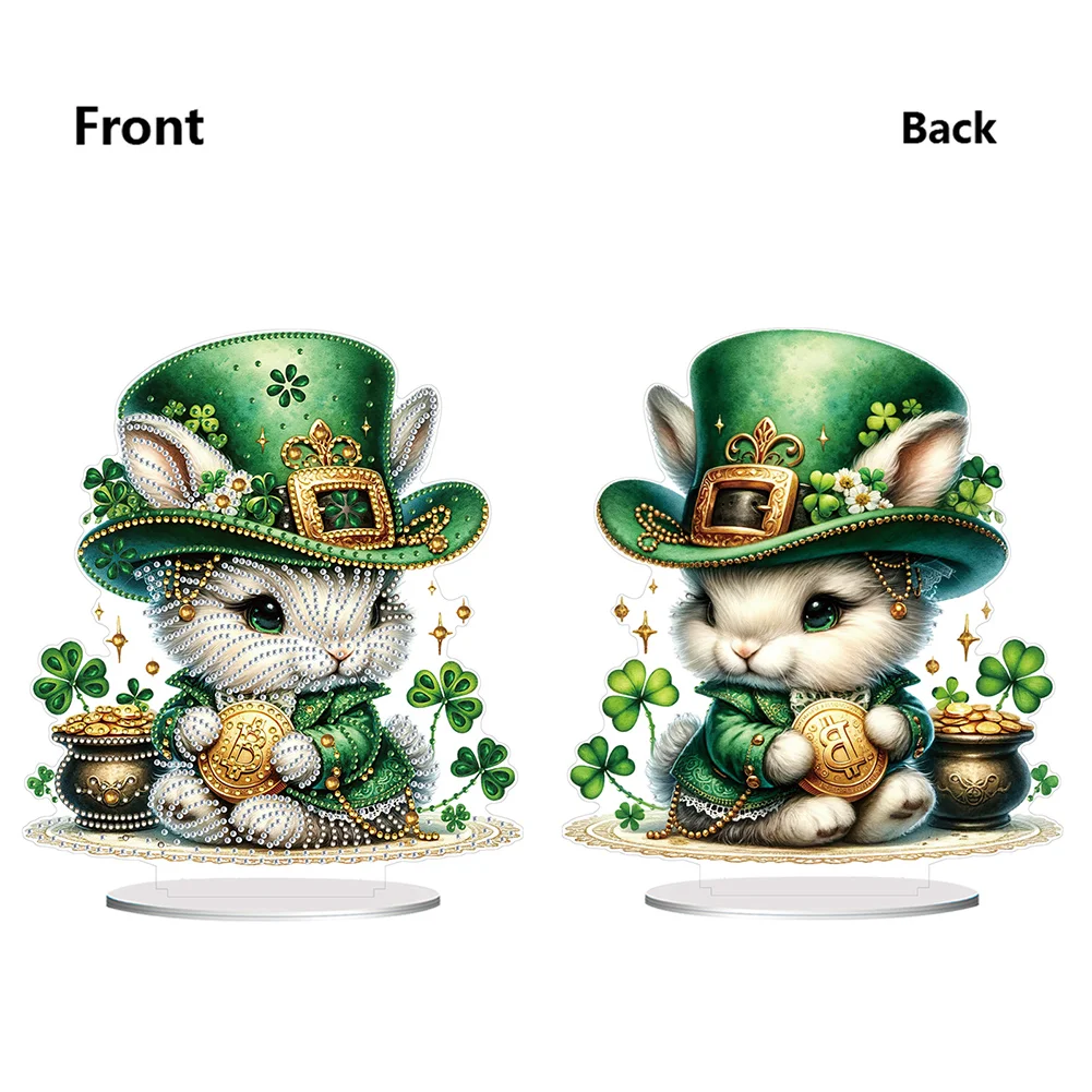 DIY Acrylic St. Patricks Day Rabbit Special Shape Diamond Painting Tabletop Ornament Creative Home Decor & Gift Idea for Adults - Relaxing Craft Activity