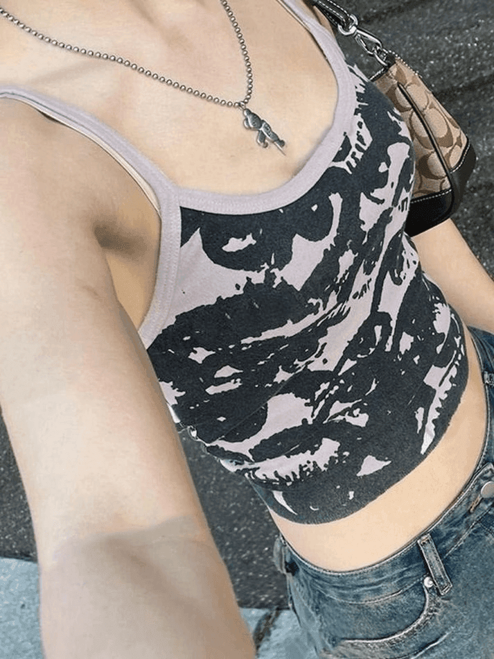 Brownm Screen Eye Print Crop Cami Top