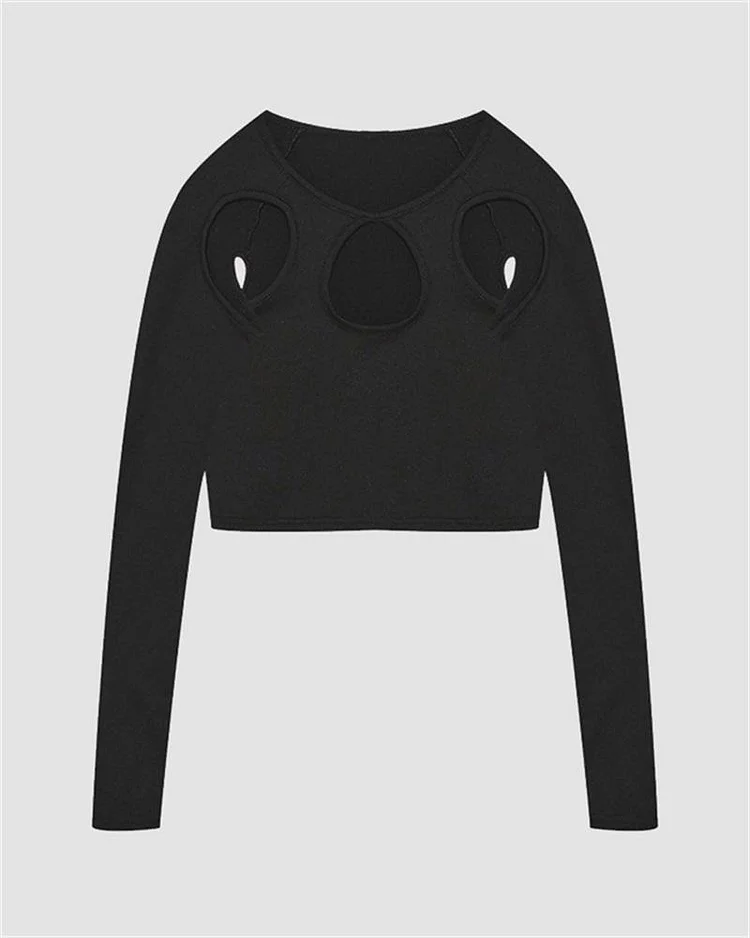 Round Cut-Out Long-Sleeve T-Shirt