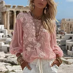 Women's Vintage Floral Art Print Comfy Long Sleeve T-shirt - Image 2