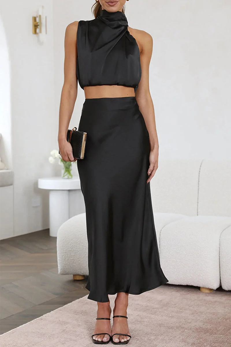 Celebrities Elegant Solid Solid Color Halter Sleeveless Two Pieces