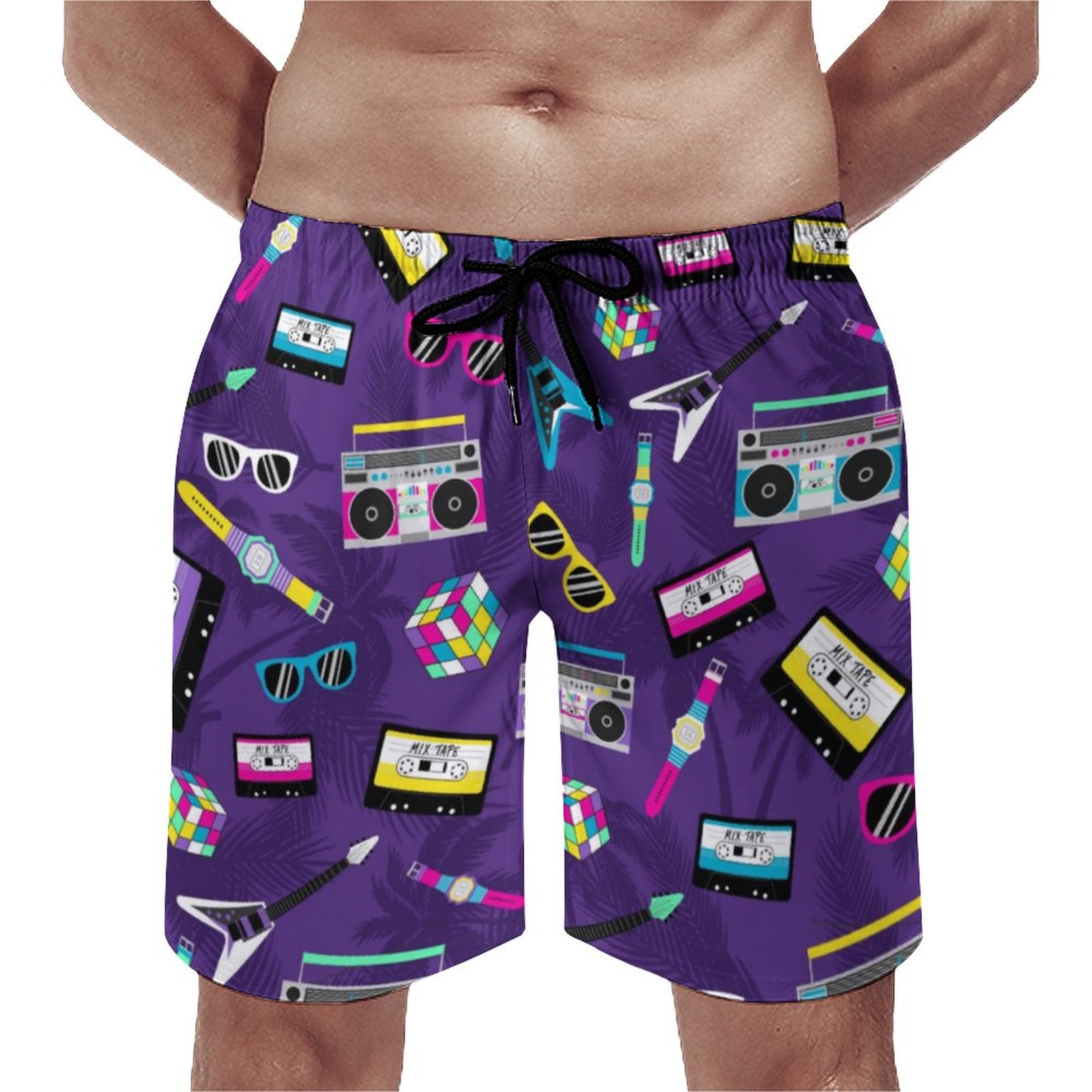 Trendy Style From 80S Purple Elegant Men's Swim Trunks Summer Board Shorts Quick Dry Beach Short with Pockets