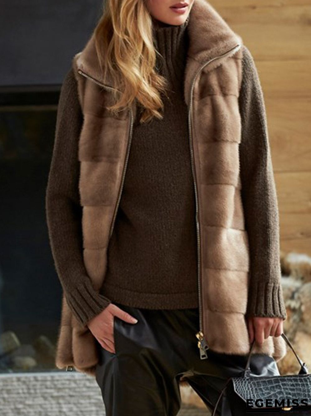 Black-Brown Solid Turtleneck Knitted Long Sleeve plus size Sweater | EGEMISS