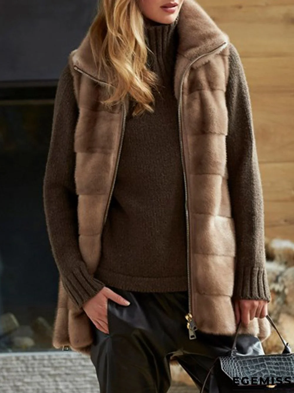 Black-Brown Solid Turtleneck Knitted Long Sleeve plus size Sweater | EGEMISS