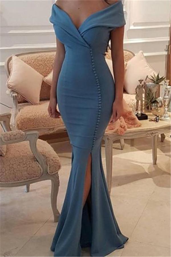 Luluslly Off-the-Shoulder Mermaid Button Prom Dress Long Online