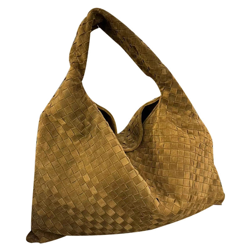 Women’s Large Suede Solid Color Streetwear Weave Square Zipper Underarm Bag