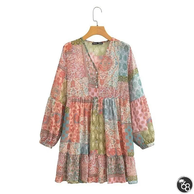 Plus Size Floral Vintage Cotton-Blend Weaving Dress | 168DEAL