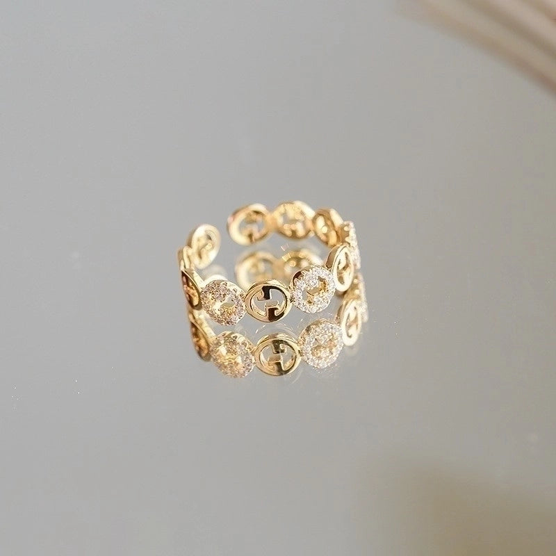 Sweet Flower Metal Plating Inlay Pearl Zircon Gold Plated Women’s Open Ring