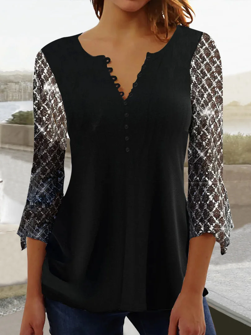 Women Half Sleeve V-neck Solid Color Dress