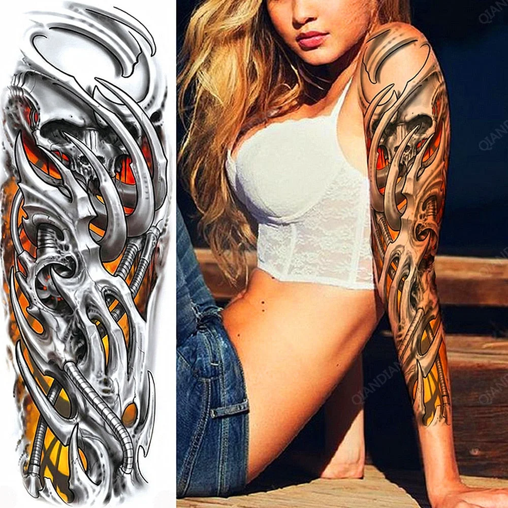 Large Arm Sleeve Tattoo Rose Lion Wolf Waterproof Temporary Tatto Sticker Flower Clock Waist Leg Body Art Full Fake Tatoo Women