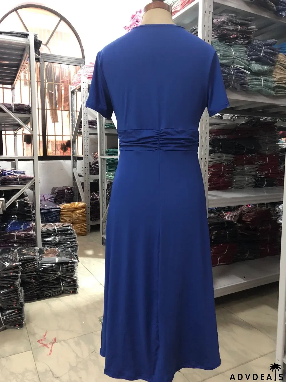 Women Summer Solid V Neck Asymmetric Midi Dress